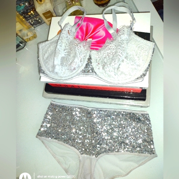 Victoria's Secret Other - #7 Victoria's Secret Silver Sequence Bra & Panty Set (unlined bra)